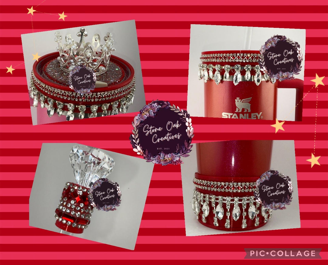 Red Silver Rhinestone Royal Princess Accessory Collection for Stanley tumblers, Princess Crown Topper, Royal Halo Lid BEST SELLER