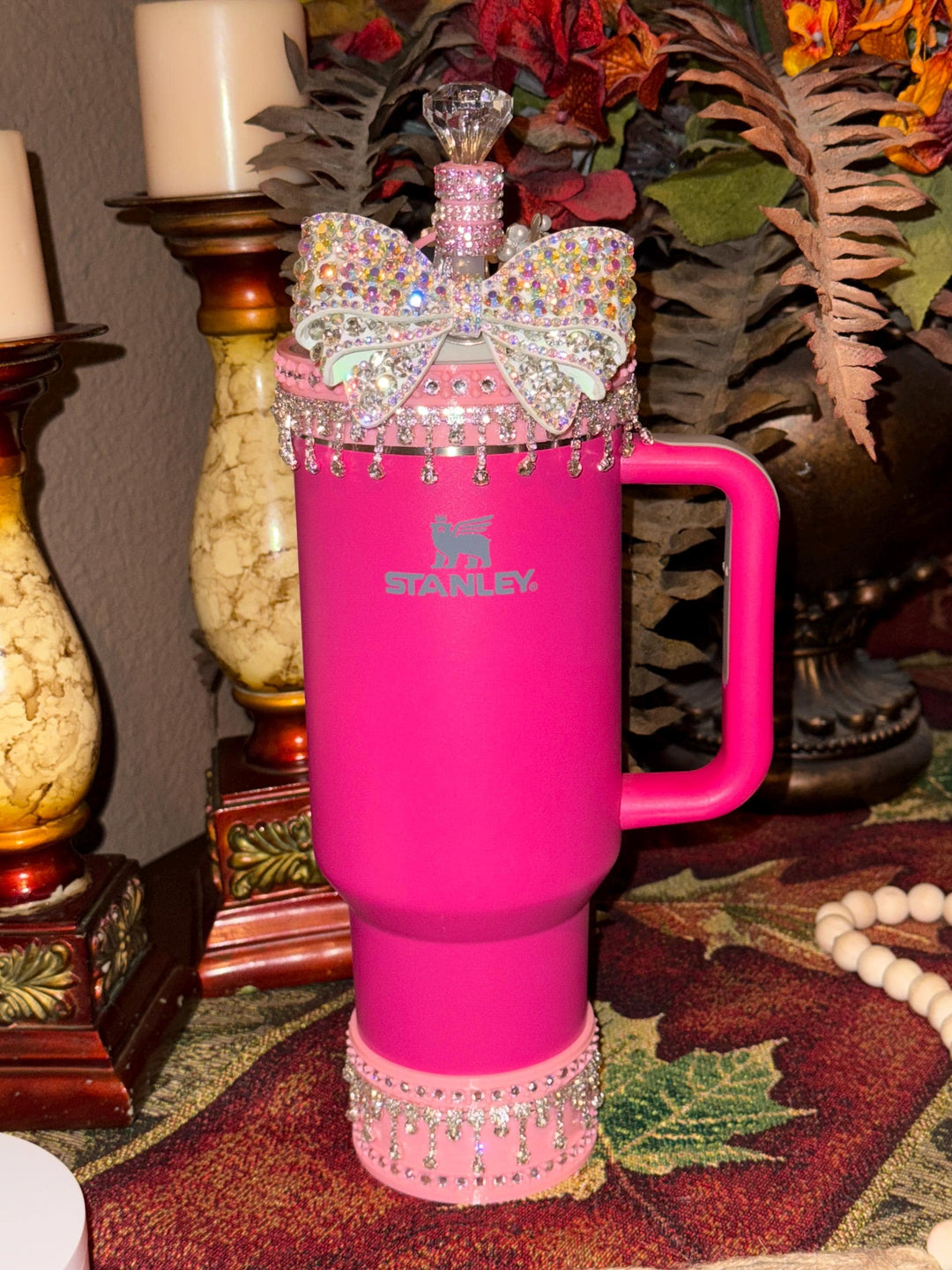 Fancy Pink and Silver Rhinestone Royal Princess Accessory Collection for Stanley tumblers, Royal Halo Lid Bling Band Bangle Boot BEST SELLER