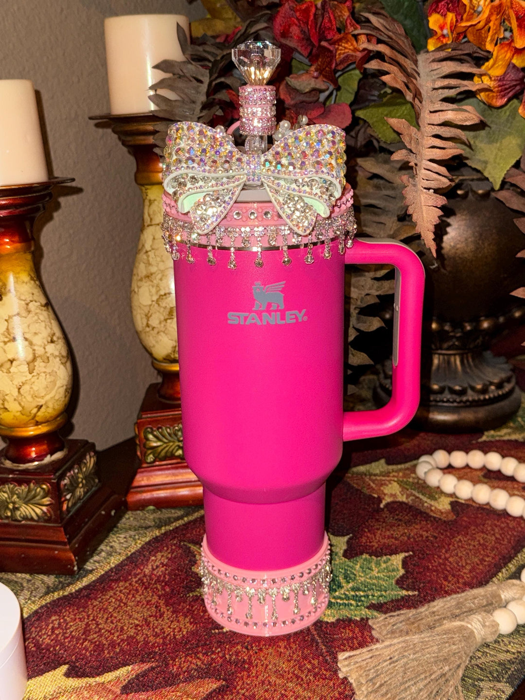 Fancy Pink and Silver Rhinestone Royal Princess Accessory Collection for Stanley tumblers, Royal Halo Lid Bling Band Bangle Boot BEST SELLER