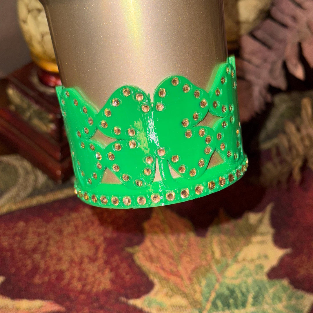 Detailed Rhinestone Shamrock Tumbler Boot, Tumbler Boot Sleeve, St Patrick’s Day Clover, Fit's Stanley Tumblers, Protective Sleeve