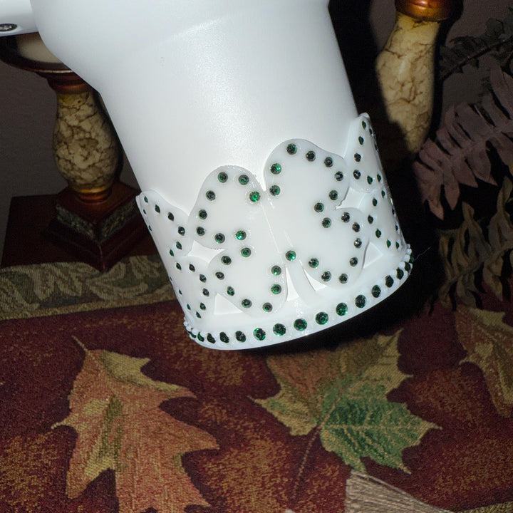 Detailed Rhinestone Shamrock Tumbler Boot, Tumbler Boot Sleeve, St Patrick’s Day Clover, Fit's Stanley Tumblers, Protective Sleeve