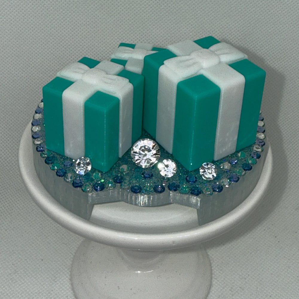 Teal White Gift Boxes Rhinestone Tumbler Topper fits Stanley Lids