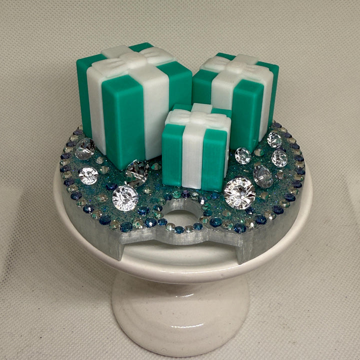 Teal White Gift Boxes Rhinestone Tumbler Topper fits Stanley Lids