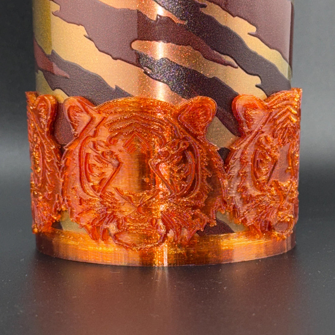 Tiger Face Tumbler Boot, fits your 40 oz Stanley Tumblers, Unique Gift, brown, copper caramel matchine colors