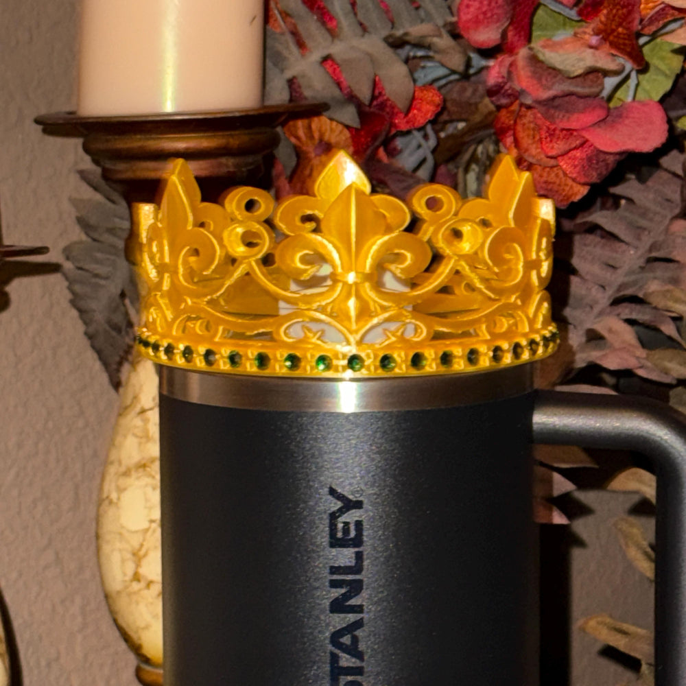 Green Rhinestone Gold Fleur-de-lis Crown Tumbler Boot and Halo, Tumbler Boot Sleeve, fits your Stanley Tumblers, Unique Gift