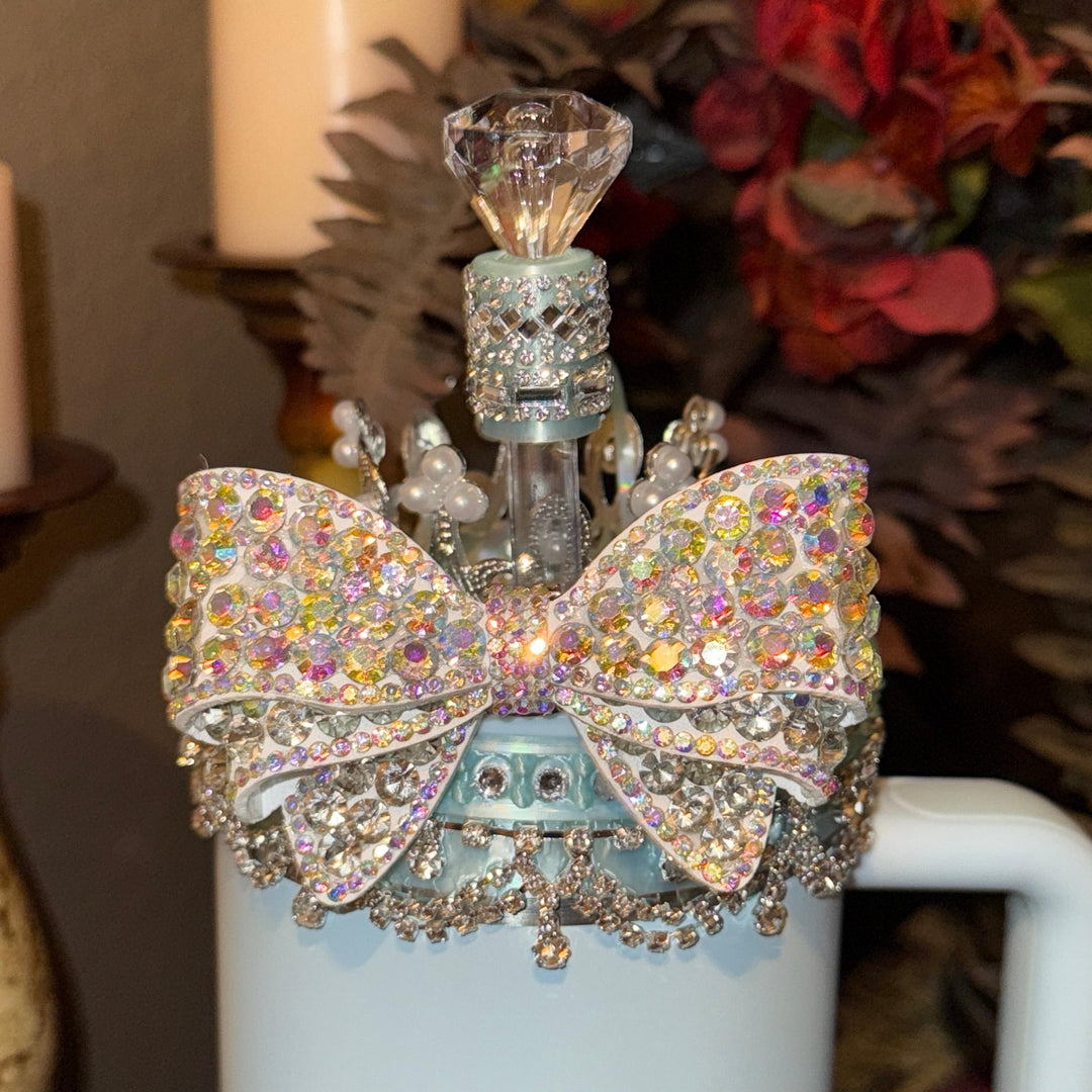 Mint Blue Rhinestone Royal Princess Accessory Collection for Stanley tumblers with options for a Princess Crown Topper, Royal