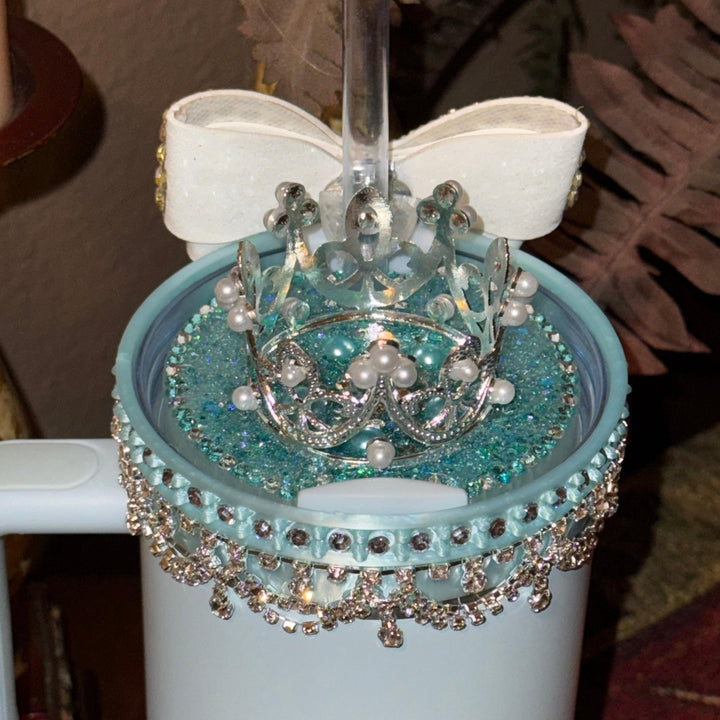 Mint Blue Rhinestone Royal Princess Accessory Collection for Stanley tumblers with options for a Princess Crown Topper, Royal