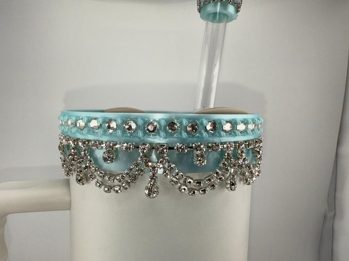 Mint Blue Rhinestone Royal Princess Accessory Collection for Stanley tumblers with options for a Princess Crown Topper, Royal
