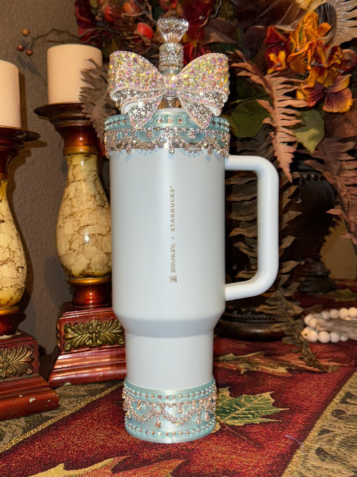 Mint Blue Rhinestone Royal Princess Accessory Collection for Stanley tumblers with options for a Princess Crown Topper, Royal