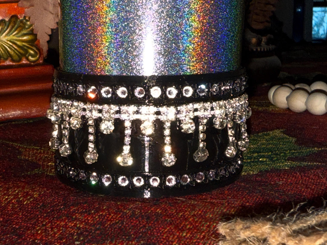 Fancy Black and Silver Rhinestone Royal Princess Accessory Collection for Stanley tumblers, Halo Lid Bling Band Bangle Boot, BEST SELLER