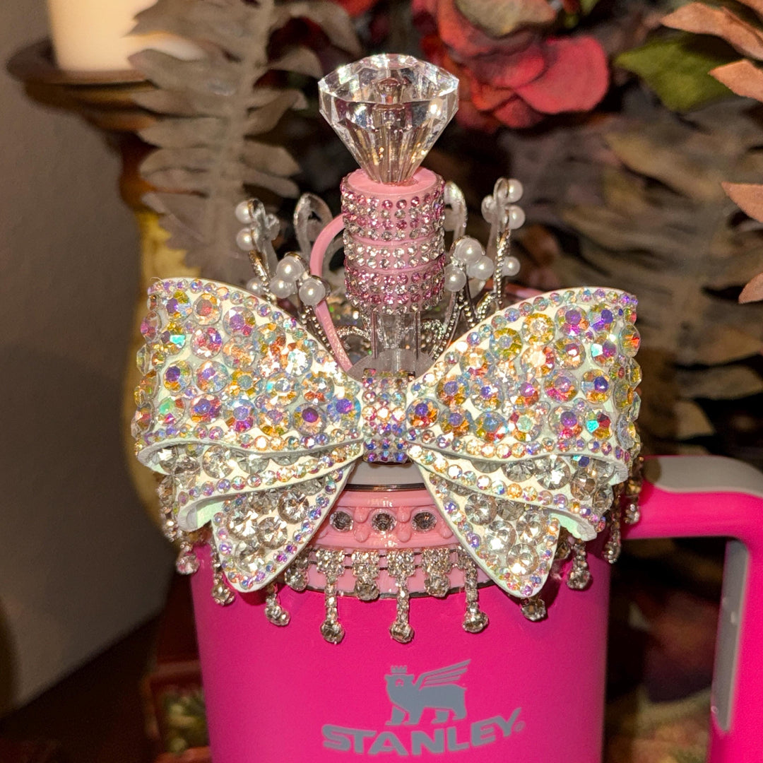 Fancy Pink and Silver Rhinestone Royal Princess Accessory Collection for Stanley tumblers, Royal Halo Lid Bling Band Bangle Boot BEST SELLER