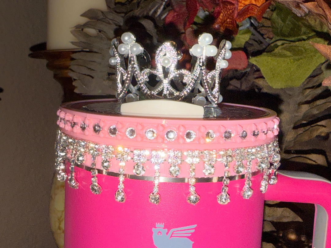 Fancy Pink and Silver Rhinestone Royal Princess Accessory Collection for Stanley tumblers, Royal Halo Lid Bling Band Bangle Boot BEST SELLER
