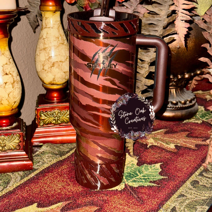 Tiger stripe Tumbler Boot Halo Choker, Rhinestone Tiger Topper, copper straw topper, fits your 40 oz Stanley, LIMITED SUPPLY