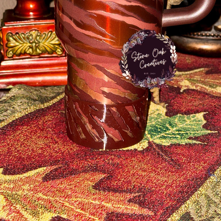Tiger stripe Tumbler Boot Halo Choker, Rhinestone Tiger Topper, copper straw topper, fits your 40 oz Stanley, LIMITED SUPPLY