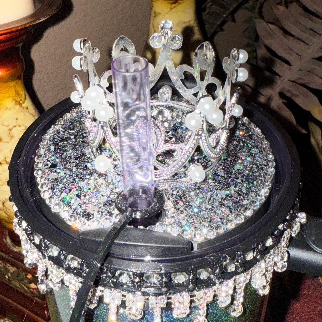 Fancy Black and Silver Rhinestone Royal Princess Accessory Collection for Stanley tumblers, Halo Lid Bling Band Bangle Boot, BEST SELLER