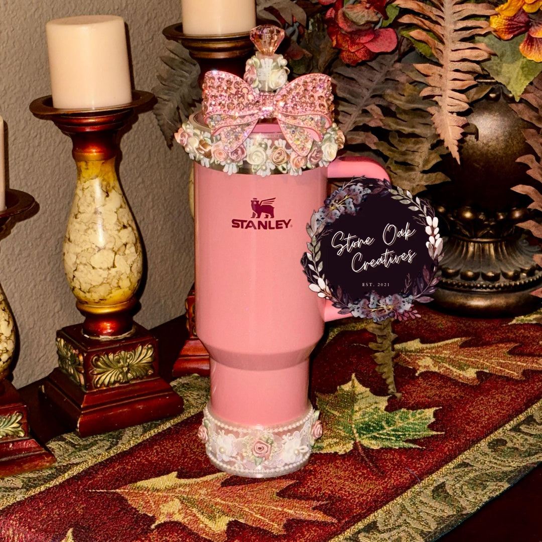 Spring Floral Fancy Pearl Princess Accessory Collection for Stanley tumblers, Halo Lid Band Bangle Boot Rose Lace, Unique Gift Hot Seller