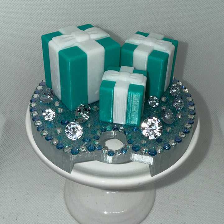 Teal White Gift Boxes Rhinestone Tumbler Topper fits Stanley Lids