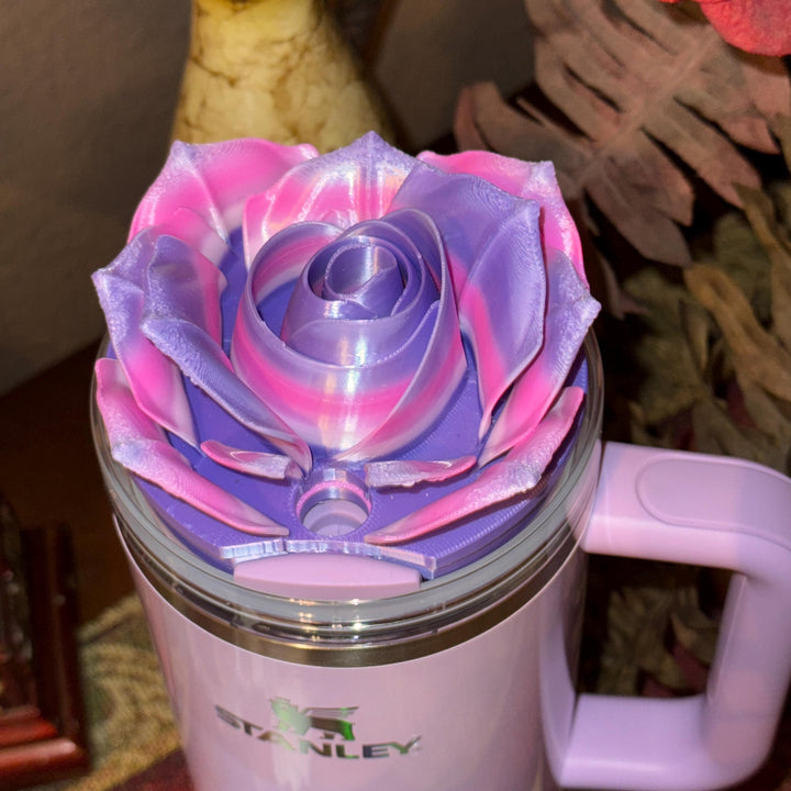 Glinda Spring 3D Pink Purple Rose Tumbler Topper that fit the Stanley Tumbler lids, Rose decorator lid, 3D Decorative Lid, Easter