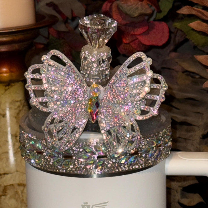Flat Fancy Rhinestone Tumbler Princess Collection emblished with colorful rhinestones, Stanley tumbler accessories, unique gift, silver