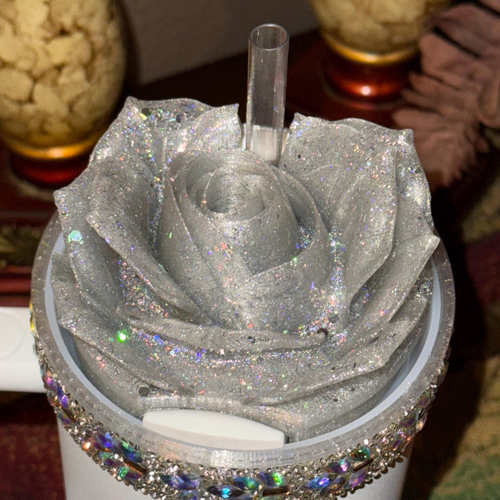 Flat Fancy Rhinestone Tumbler Princess Collection emblished with colorful rhinestones, Stanley tumbler accessories, unique gift, silver