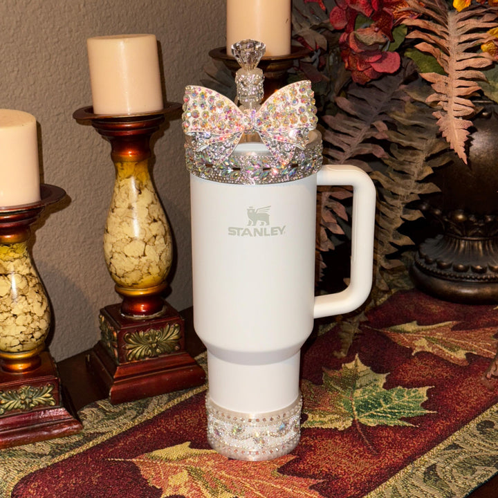 Flat Fancy Rhinestone Tumbler Princess Collection emblished with colorful rhinestones, Stanley tumbler accessories, unique gift, silver