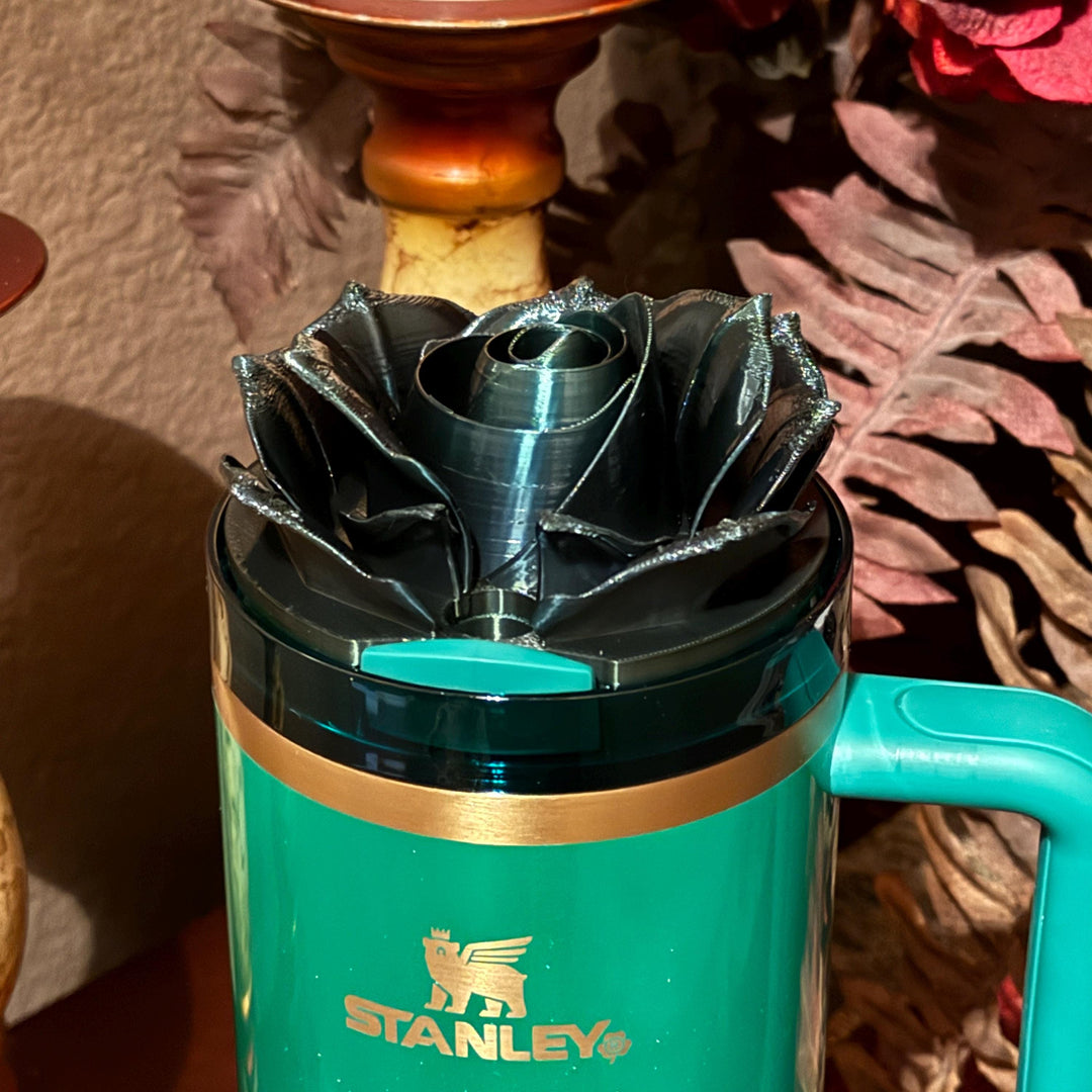 Dark Green Fancy Rose tumbler topper, fits your Stanley Tumbler, HOT SELLER