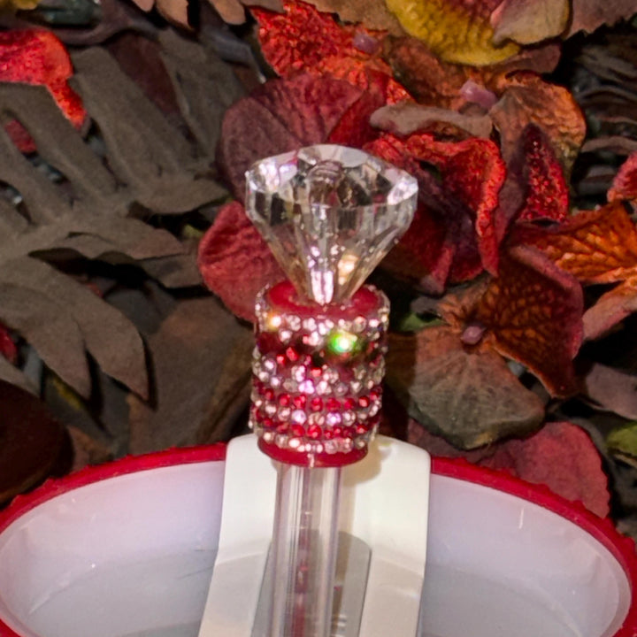 Red and Silver Quilted Rhinestone Tumbler boot and halo for Stanley tumblers, Best Seller, Boot Halo Straw Topper