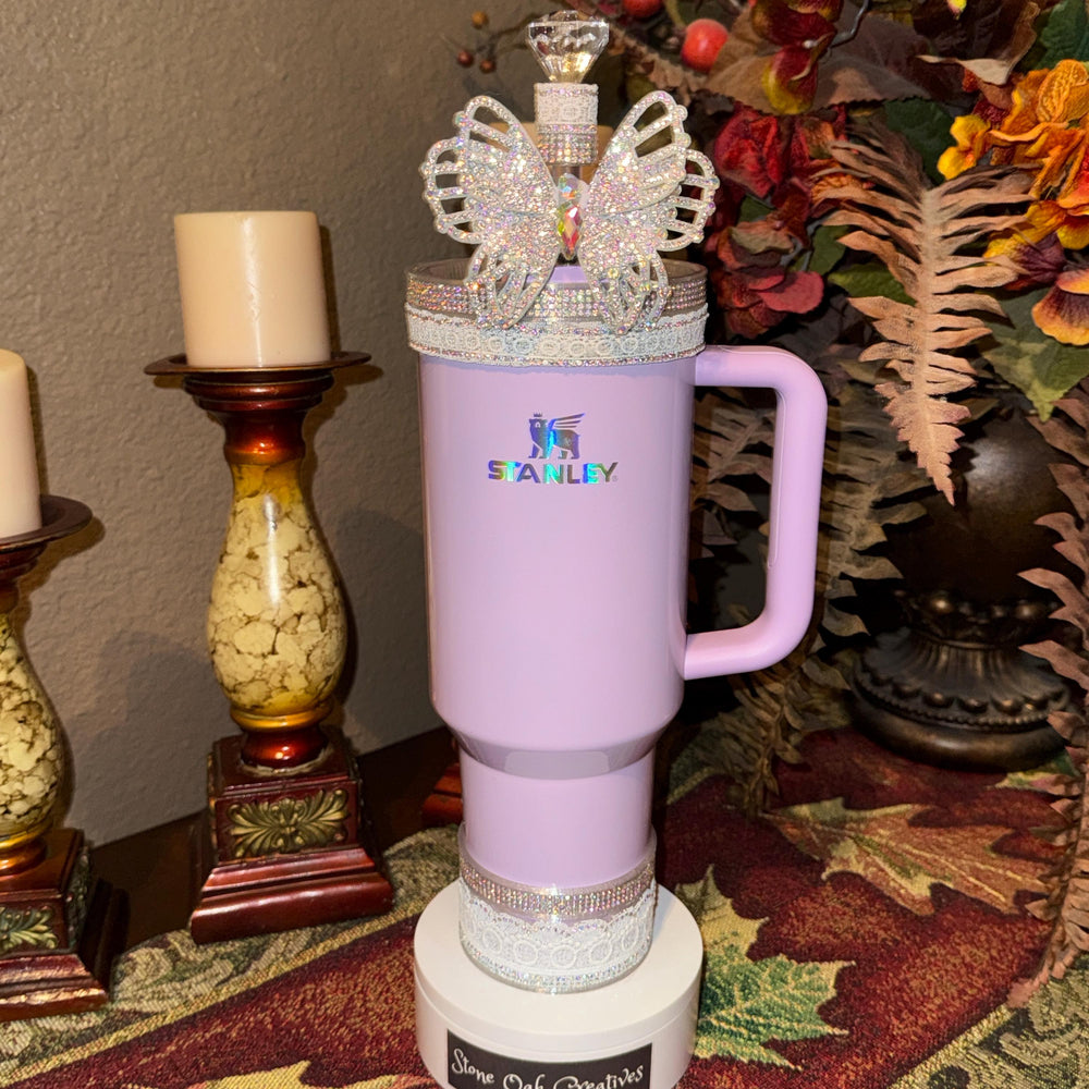 Fancy Rhinestone and Lace Tumbler Princess Collection emblished with colorful rhinestones, Stanley tumbler accessories, unique gift