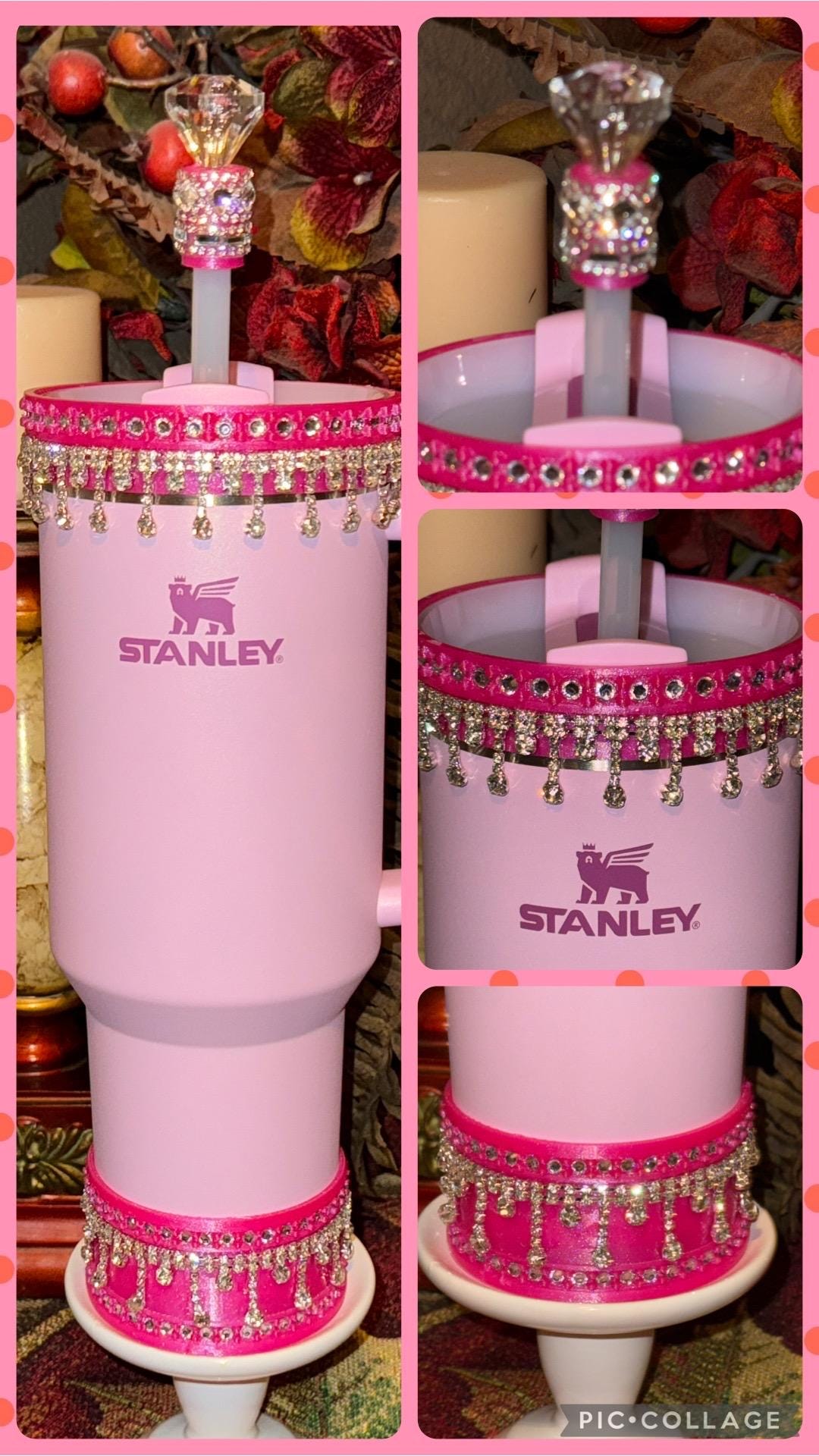 Fancy Pink Punch and Silver Rhinestone Royal Princess Accessory Collection for Stanley tumblers, Halo Lid Bling Band Bangle Boot BEST SELLER