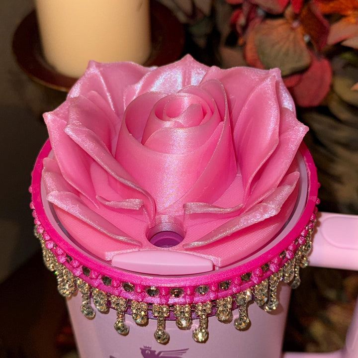 Fancy Pink Punch and Silver Rhinestone Royal Princess Accessory Collection for Stanley tumblers, Halo Lid Bling Band Bangle Boot BEST SELLER