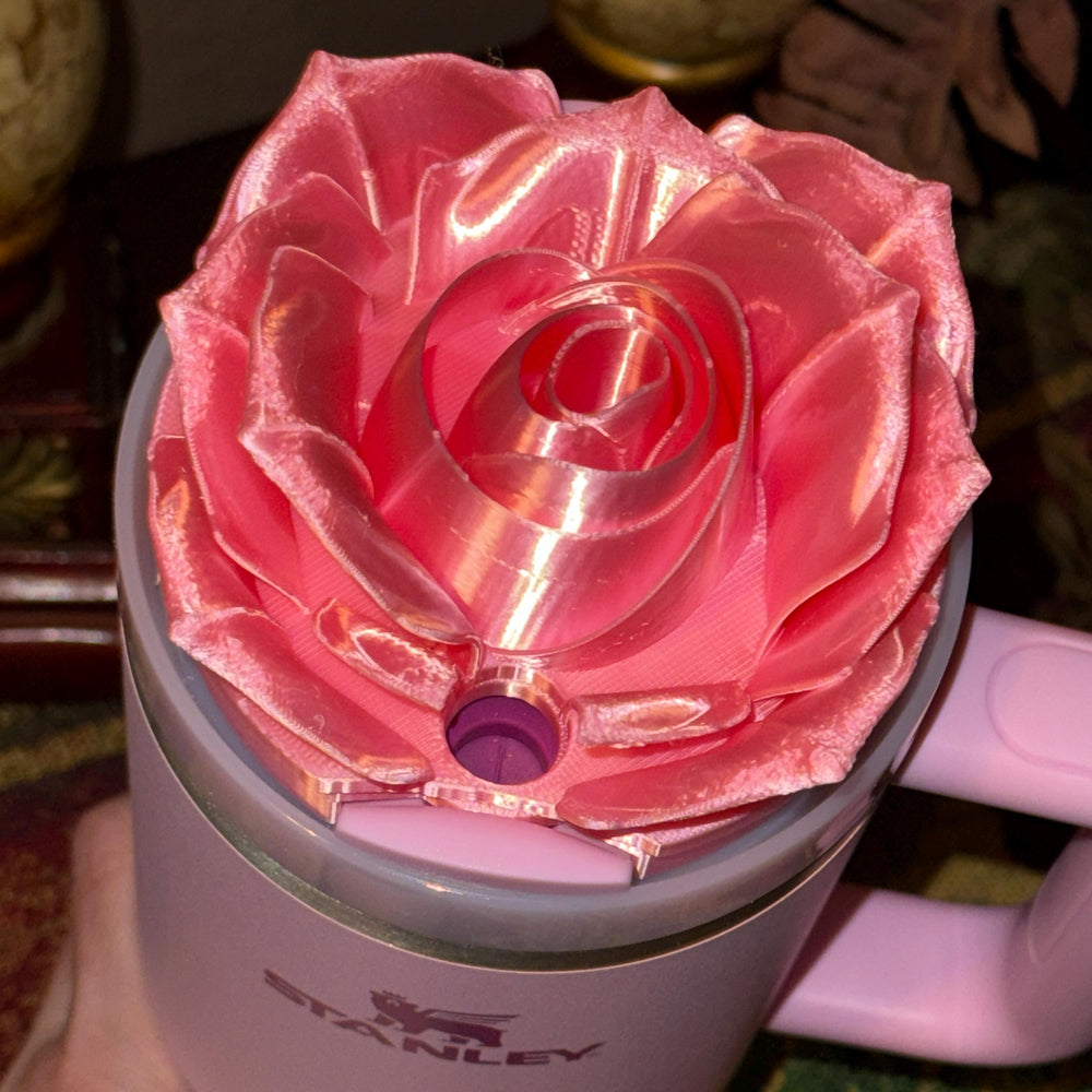 3D Silky Pink Rose Tumbler Topper that fit the Stanley Tumbler lids, Rose decorator lid, 3D Decorative Lid, Easter Spring Valentines