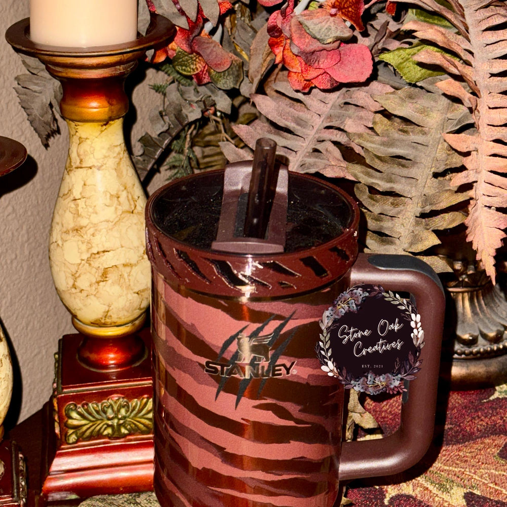 Tiger stripe Tumbler Boot Halo Choker, Rhinestone Tiger Topper, copper straw topper, fits your 40 oz Stanley, LIMITED SUPPLY