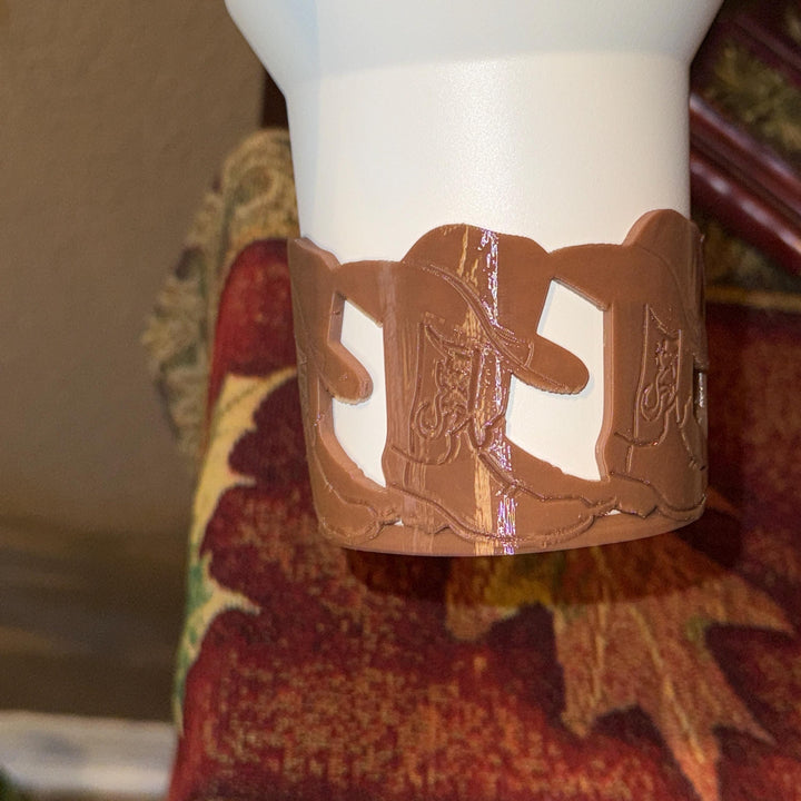 Unique Cowboy Hat and Boots Tumbler Boot, Rodeo Cup Sleeve, fits your Stanley and HydroJug Coldest Tumblers, Unique Gift, custom colors