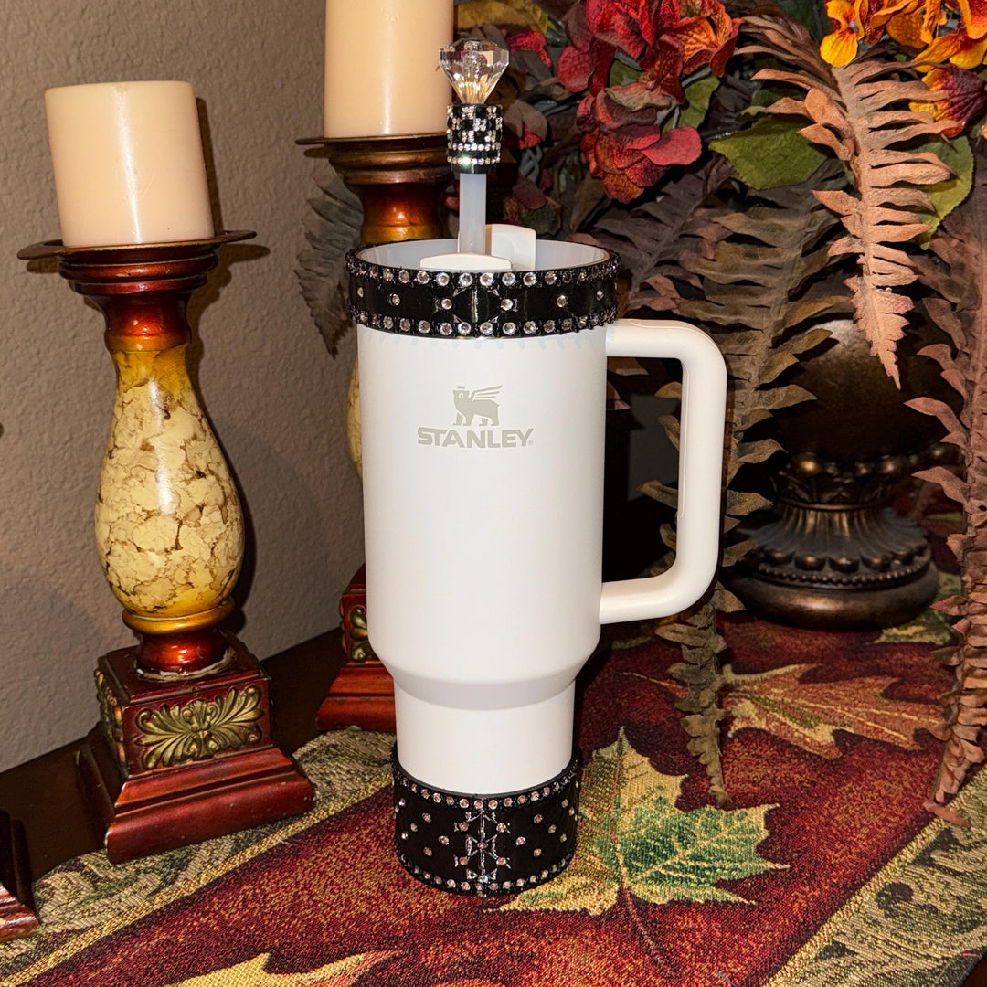 Black and Silver Quilt Fancy Mini Rhinestone Princess Accessory Collection for Stanley tumblers, Best Seller, Boot Halo Bangle Straw Topper