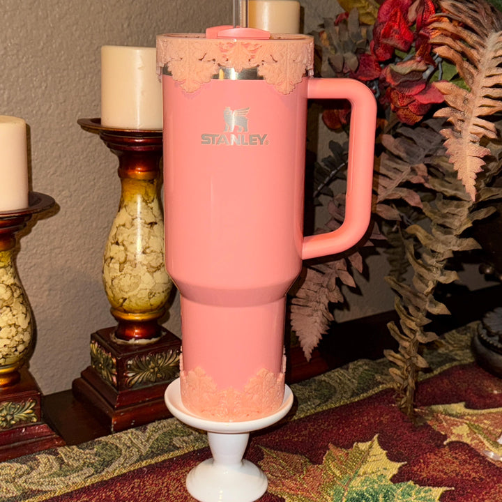 Beautiful Peach Damask Lace Lid Halo Bangle and Boot for Stanley tumblers, Fancy Tumbler Sleeves, multiple colors