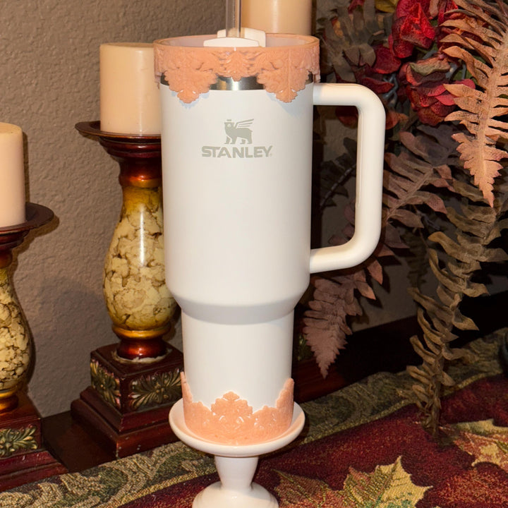 Beautiful Peach Damask Lace Lid Halo Bangle and Boot for Stanley tumblers, Fancy Tumbler Sleeves, multiple colors