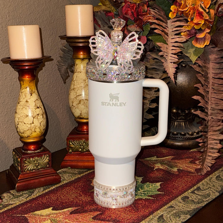 Flat Fancy Rhinestone Tumbler Princess Collection emblished with colorful rhinestones, Stanley tumbler accessories, unique gift, silver