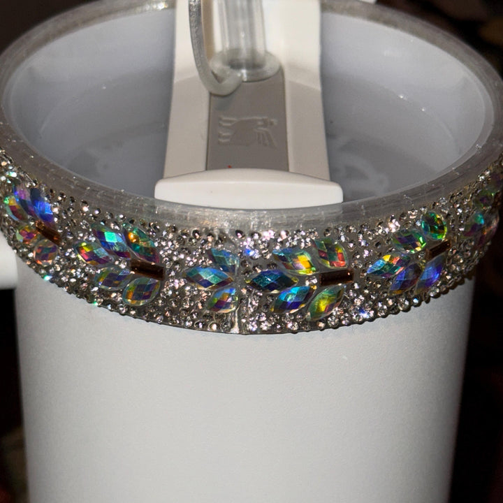 Flat Fancy Rhinestone Tumbler Princess Collection emblished with colorful rhinestones, Stanley tumbler accessories, unique gift, silver