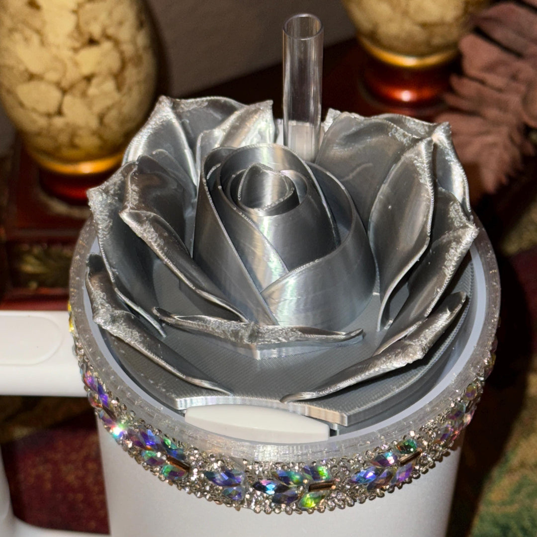 Flat Fancy Rhinestone Tumbler Princess Collection emblished with colorful rhinestones, Stanley tumbler accessories, unique gift, silver