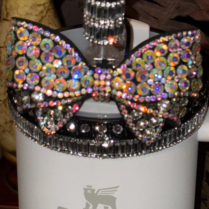 Flat Black and Silver Fancy Mini Rhinestone Princess Accessory Collection for Stanley tumblers, Best Seller, Boot Halo Bangle Straw Topper