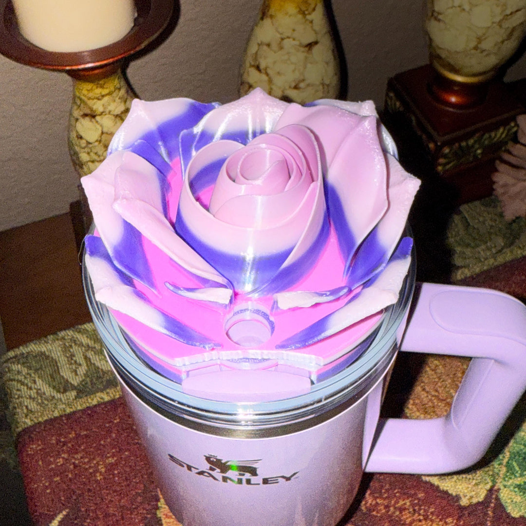 Glinda Spring 3D Pink Purple Rose Tumbler Topper that fit the Stanley Tumbler lids, Rose decorator lid, 3D Decorative Lid, Easter