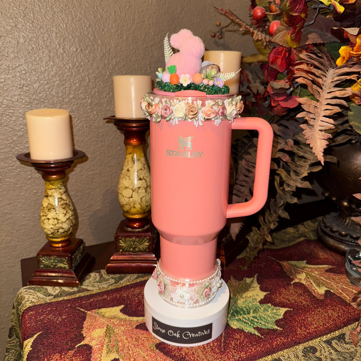 Easter Spring tumbler topper for skinny tumblers and Stanley tumblers, Bunny, Spring, Flowers, 3D Decorative Lid, unique gift
