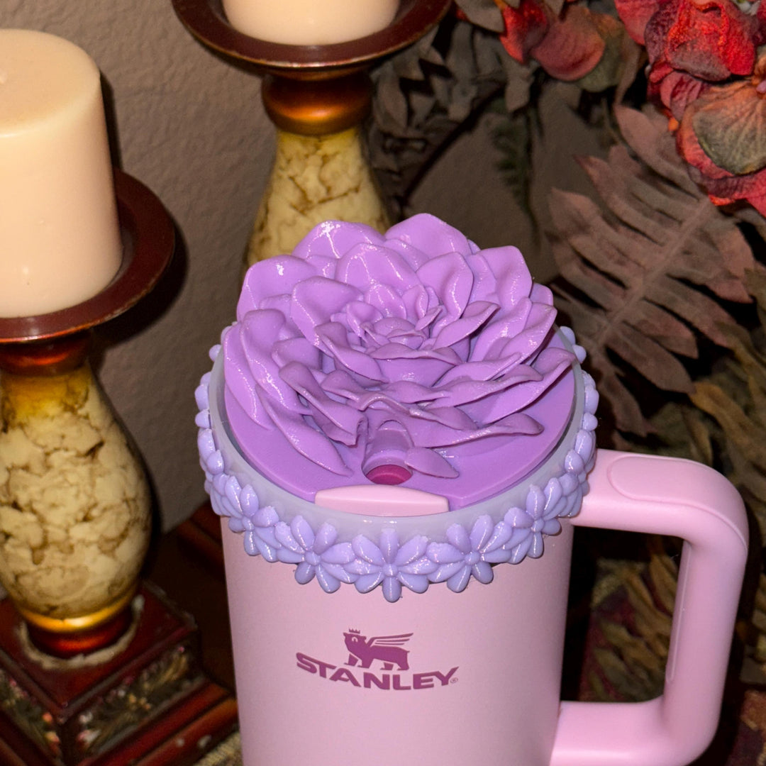 Lavender Spring Floral Daisy Tumbler Accessories for Stanley tumblers, Halo Lid Band Bangle Boot Rose Peony Lid Flower Topper, Unique Gift
