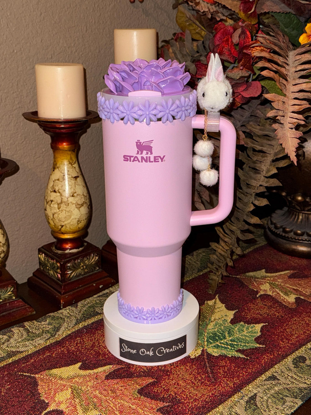 Lavender Spring Floral Daisy Tumbler Accessories for Stanley tumblers, Halo Lid Band Bangle Boot Rose Peony Lid Flower Topper, Unique Gift