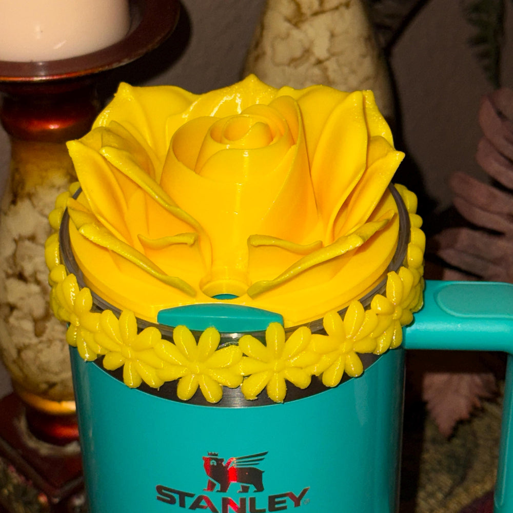 Yellow Spring Floral Daisy Tumbler Accessories for Stanley tumblers, Halo Lid Band Bangle Boot Rose Peony Lid Flower Topper, Unique Gift