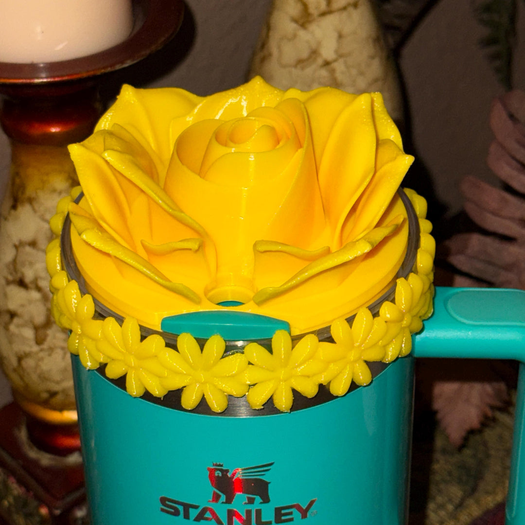 Yellow Spring Floral Daisy Tumbler Accessories for Stanley tumblers, Halo Lid Band Bangle Boot Rose Peony Lid Flower Topper, Unique Gift