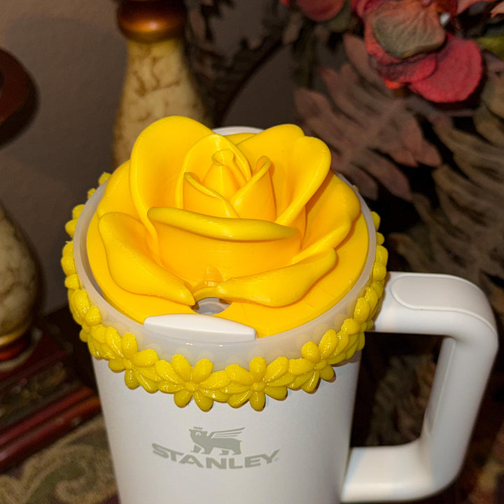 Yellow Spring Floral Daisy Tumbler Accessories for Stanley tumblers, Halo Lid Band Bangle Boot Rose Peony Lid Flower Topper, Unique Gift