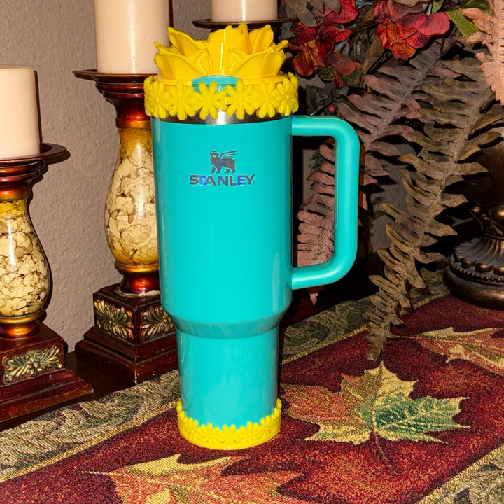 Yellow Spring Floral Daisy Tumbler Accessories for Stanley tumblers, Halo Lid Band Bangle Boot Rose Peony Lid Flower Topper, Unique Gift