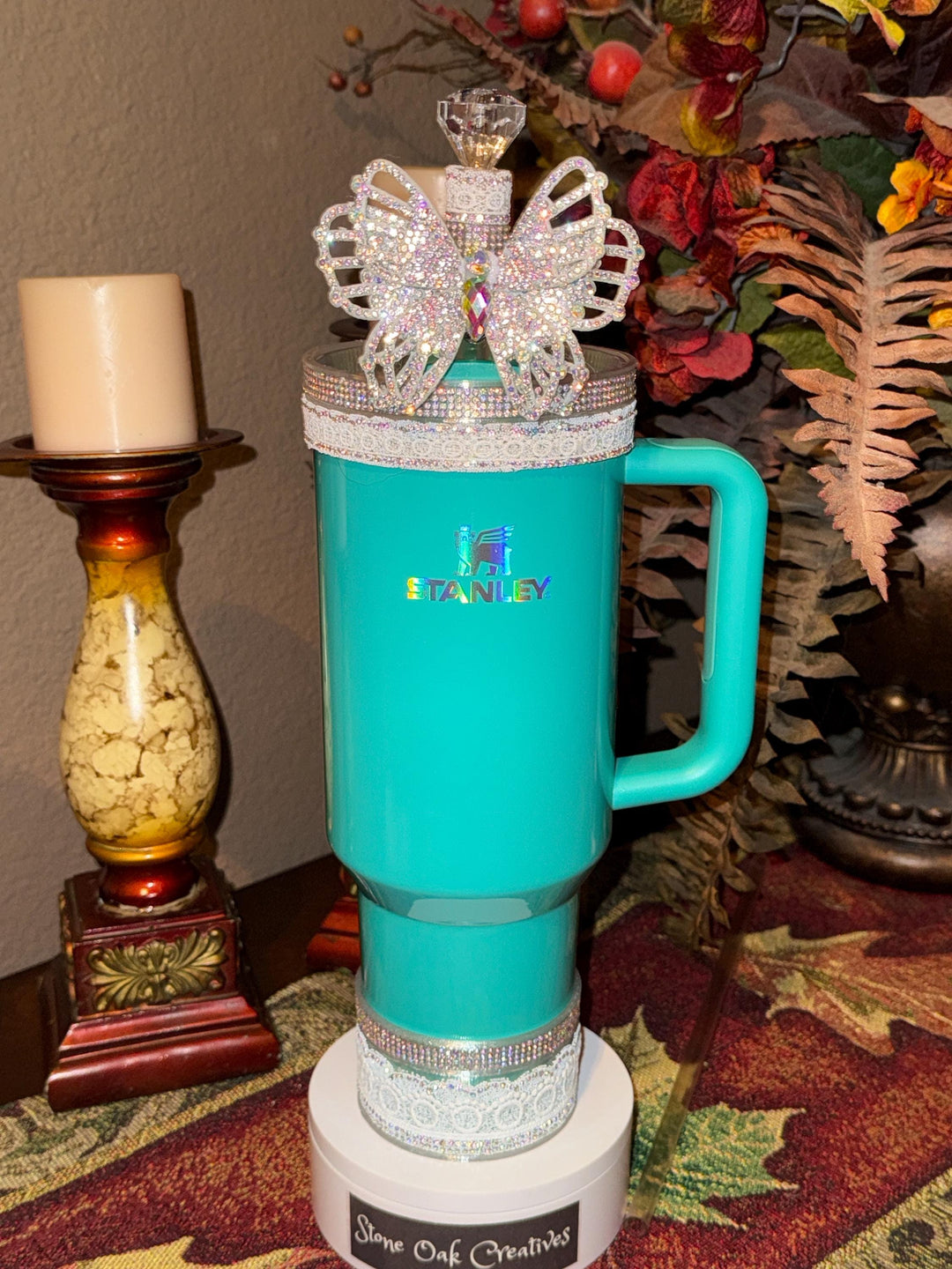 Fancy Rhinestone and Lace Tumbler Princess Collection emblished with colorful rhinestones, Stanley tumbler accessories, unique gift