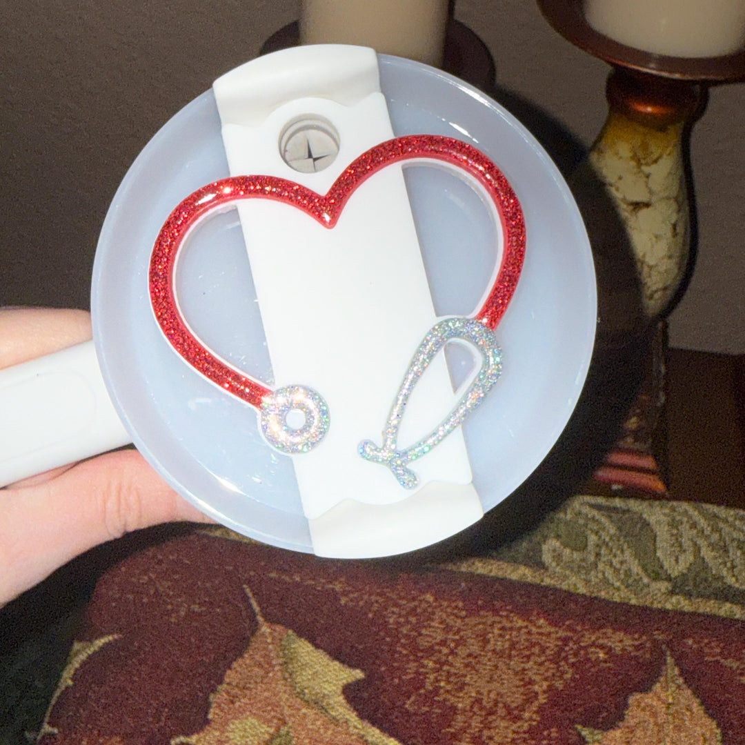 Sparkle stethoscope Nurse Medical Tumbler Topper Tag, Perfect Gift for nurse, doctor, CNA, dentist, medical specialist, 2D Lid decoration